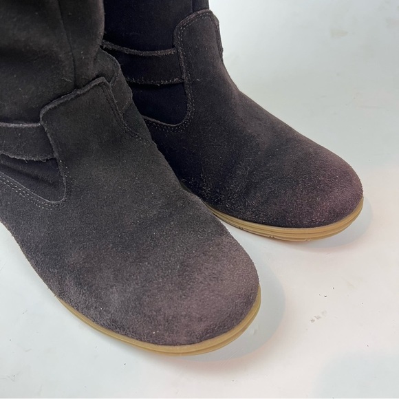 Lands End Mendota Suede Tall Boots Faux Fur 7 Leather Chocolate Brown Cabincore - Picture 7 of 11